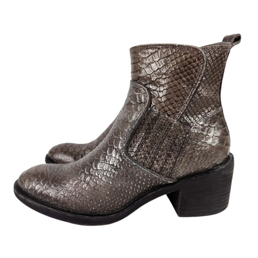 Donald J Pliner Erryn Bronze Snakeskin Leather Suede Ankle Boots Womens Size 5.5